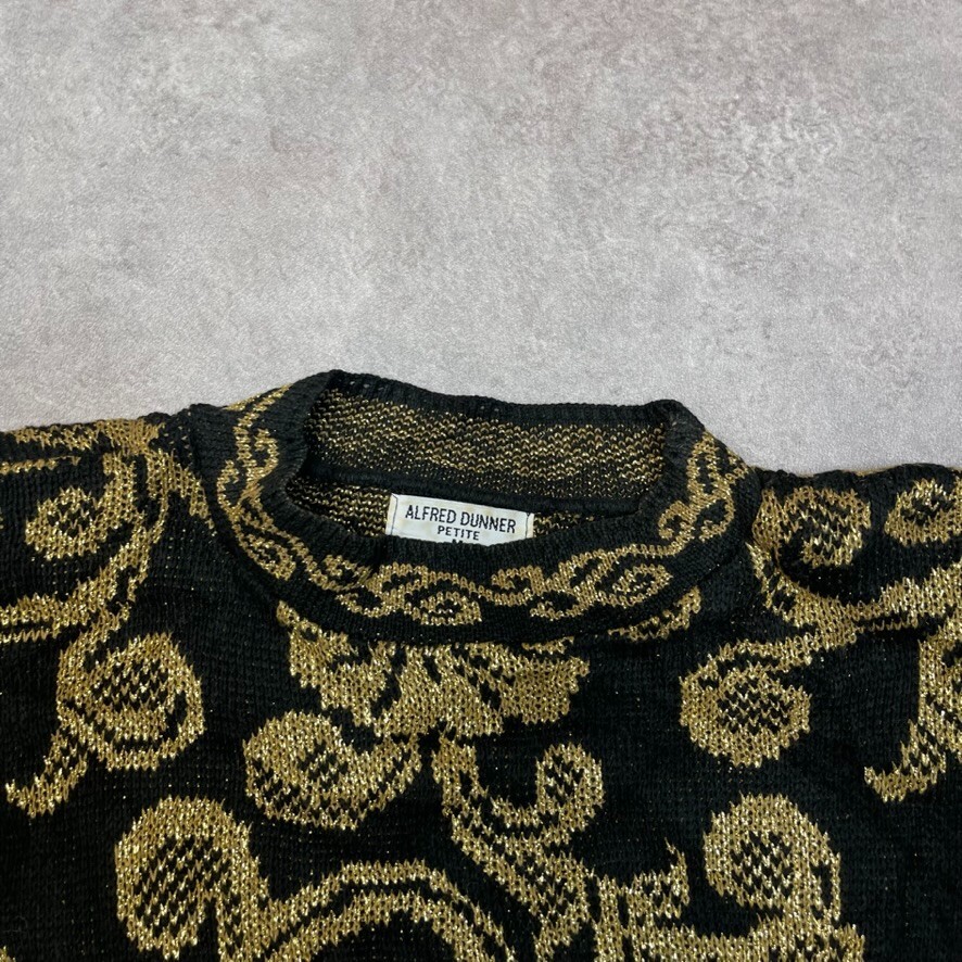 Alfred Dunner Knitted Jumper Womens Medium Lurex Thread Patterned Sweater, Black image 7