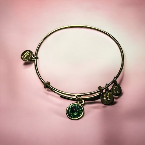 Alex & Ani May Birthstone Bracelet Green Swarovski Rivoli Gold Tone NWOT