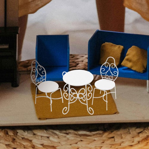 Tea Table and Chair Combination Model Dollhouse Bonsai Furniture Ornaments - Picture 3 of 12