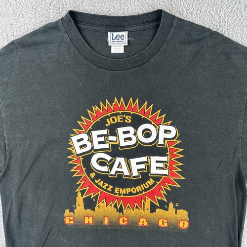 Vintage LEE SPORT 90s Mens XL Black T Shirt Be Bop Cafe & Jazz Emporium Chicago - Picture 9 of 20