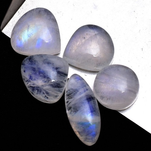 5 Pcs Natural Rainbow Moonstone 12mm-19mm Cabochon Loose Gemstones Wholesale Lot - Picture 5 of 6