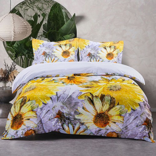 Sunflower Printed Duvet Cover and Pillow Sham Soft Comfy Comforter Cover - Picture 7 of 18
