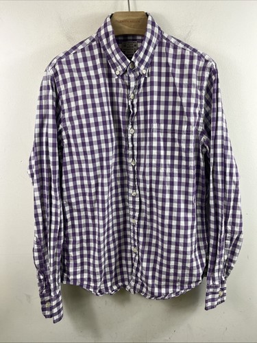 J Crew Herren Button Down Hemd Langarm Lila Weiß Gingham Kariert Gr. Medium