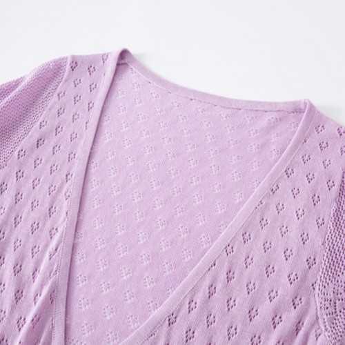 Damen Eis Seide Strick dünnes Shirt Kurzarm Cardigan Schal Bluse elegant einfarbig - Bild 8 von 13