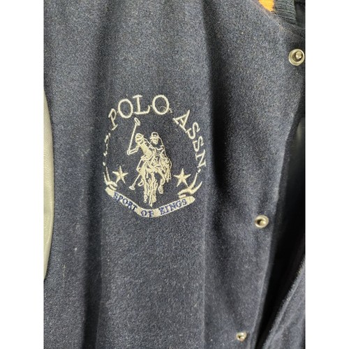 U.S. Polo Assn. Teen Sz. 14/16 Orange/Navy Wool & Faux Leather Varsity Jacket - Picture 3 of 9