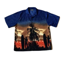 Nucleus Mens Sz XL Short Sleeve Hawaiian Button Up Shirt  Navy Surf Polyester