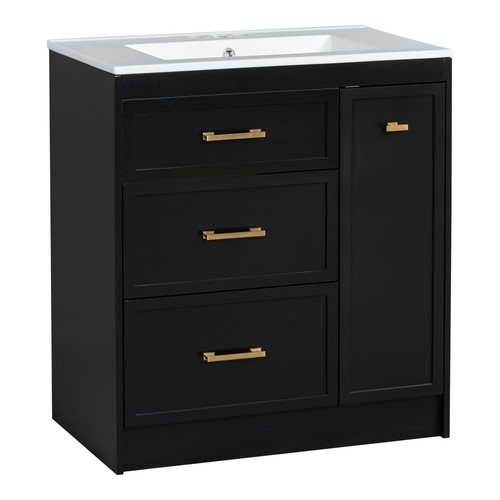 30" Bathroom Vanity Set Floor Standing Bathroom Storage Cabinet w/Three Drawers - Picture 6 of 19