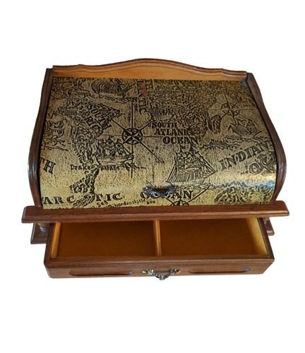 Vintage Schmuckkästchen Südatlantik Karte Indischer Ozean Holz Diener Schatzkiste