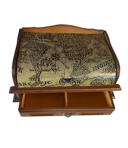 Vintage Sea Map Jewelry Box South Atlantic Indian Ocean Wood Valet Treasure Box  - 第 1/19 張圖片