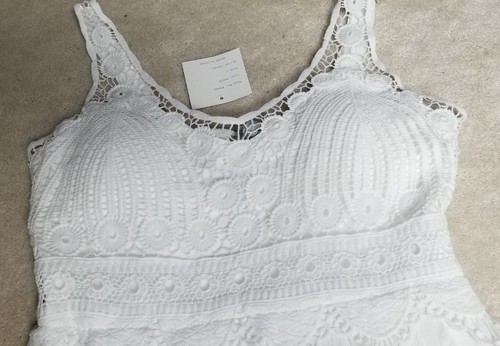 NWT J Gee💕Lace Maxi Dress White Lg Boho Gauze Lined Straps Smocked Bra - Picture 14 of 20