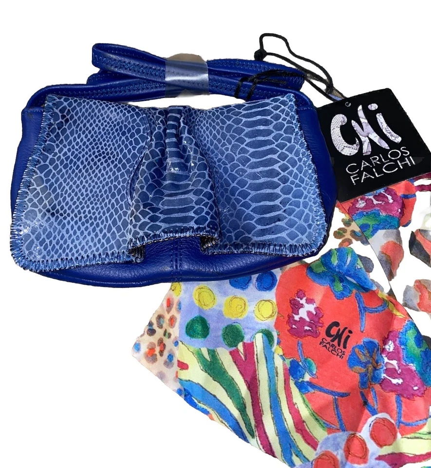 Bolso de mano bandolera de cuero con aspecto de piel de serpiente CHI Carlos Falchi de colección con bolsa para el polvo Foto 2 de 4