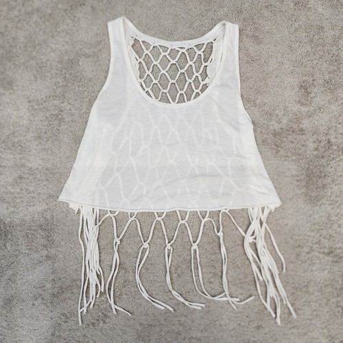 Womens Crop Top Size Small White Strappy Cut Out Sexy Festival Cover Up - Picture 3 of 5