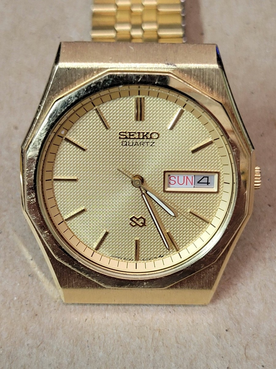 SEIKO QUARTZ SQ 8C23-6050 A4 Day Date Octagon Gold-Plated SEIKO QUARTZ SQ 8C23-6050 A4 Day Date Octagon Gold-Plated