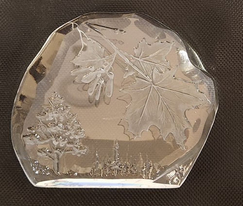 Scultura fermacarte albero foglia acero firmato A. Capredoni cristallo smerigliato inciso - Foto 11 di 22
