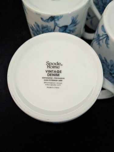 Set of 4 Spode Home Denim Coffee Cup Mugs White Blue Floral, 12oz - Picture 8 of 8