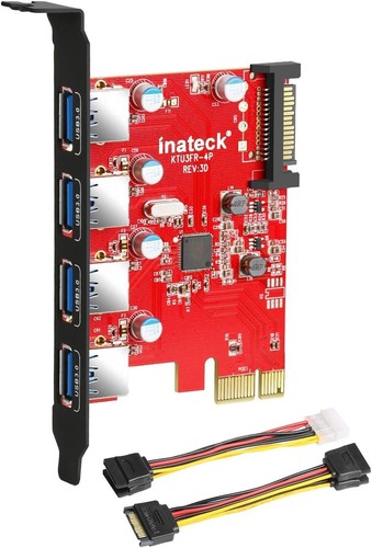 Inateck 4 Ports PCI-E to USB 3.0 Expansion Card 5Gbps 15-Pin Power Connector SAT