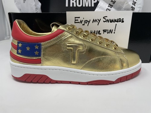 Donald Trump Never Surrender Low Top Gold Sneakers #49/1000 Womens 8.5 Mens 7 - Picture 1 of 12