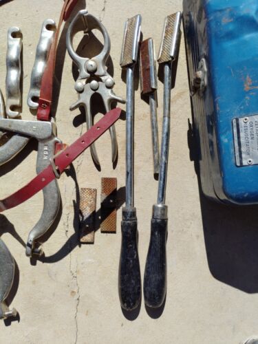 Juego de kit dental equino vintage espéculo boca caballo mordaza flotador acero, cuero - Imagen 2 de 10
