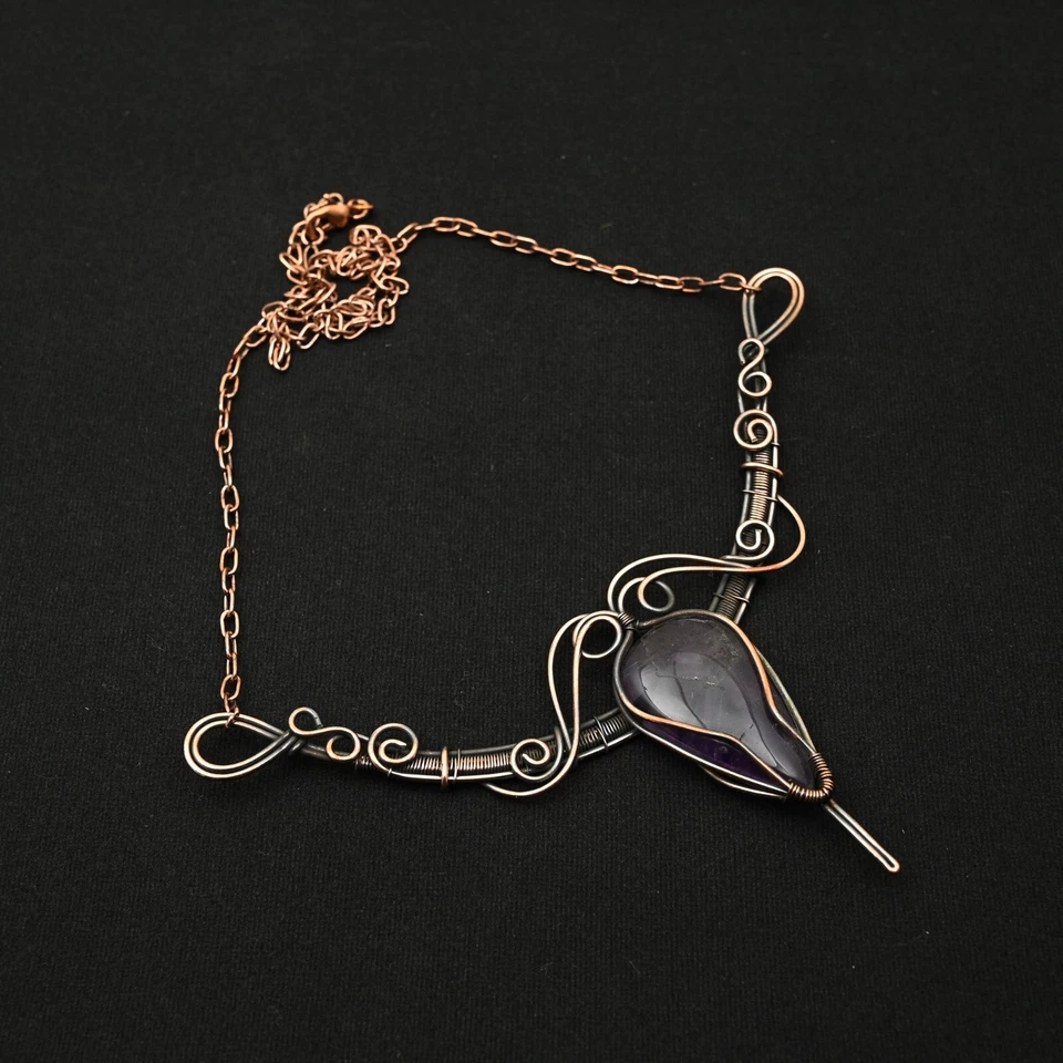 Collar ajustable hecho a mano con envoltura de alambre de cobre de piedras preciosas de amatista joyería regalo para Foto 4 de 4
