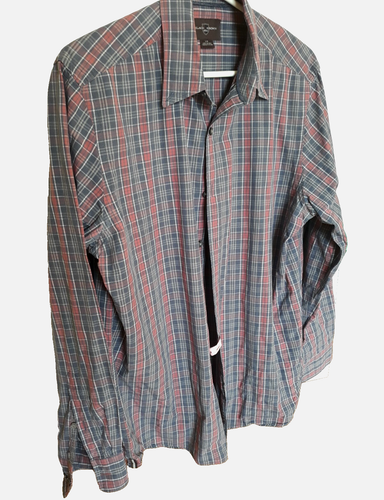 Black Brown 1826 Men Midweight LS Button Up Plaid Dress Shirt L Quality made