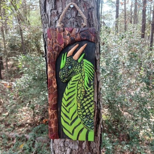 Chainsaw Carving Dragon Wood Carving Handmade Green Dragon Cedar Wall Hanger