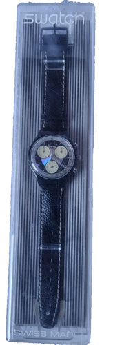 Swatch Chronograph Herrenuhr mit schwarzem Lederarmband - Bild 3 von 4