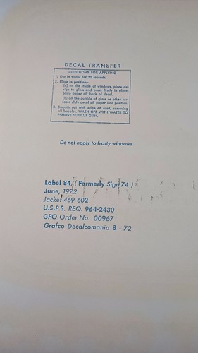 Post Office Label #84 1972 Decal Transfer UU - Picture 3 of 3
