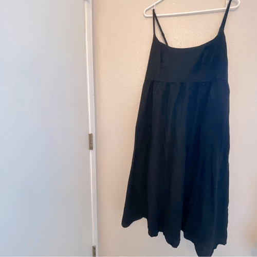 Old Navy Maternity Cami Midi Dress black linen smocked back empire waist L - Picture 2 of 13