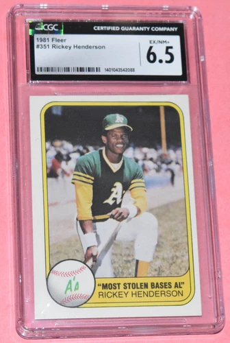 1981 Fleer #351 Rickey Henderson Second Year Oakland A's - HOF - CGC 6.5 EX/NM+