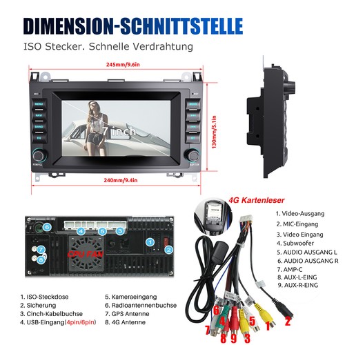 DAB+AHD Für Mercedes Benz B-Klasse W169 W245 Carplay Autoradio Android 14 128GB - Bild 14 von 18