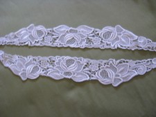 8 PAIR 15 1/2" LONG WHITE BRIDAL FLORAL RAYON VENISE COLLAR APPLIQUE