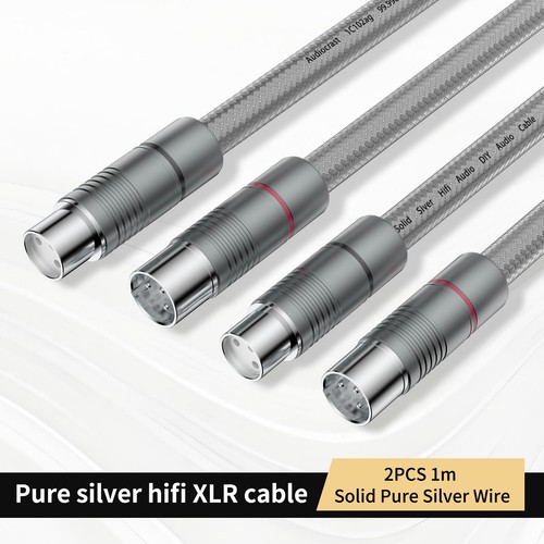 Pair 99.998% Pure Solid Silver 3pin XLR Balanced Cable Silver-Plated Plug cord - Picture 3 of 15