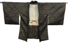 Japanese Vintage Kimono Haori Jacket silk blue Oshima Tsumugi Height 31.49in