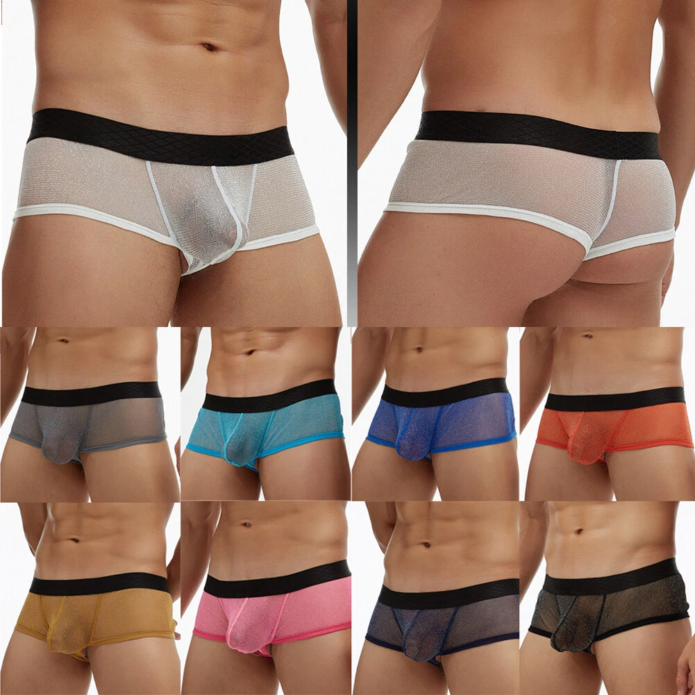 Men's see through Underwear Sexy Pouch mesh Pants transparent Boxer under #