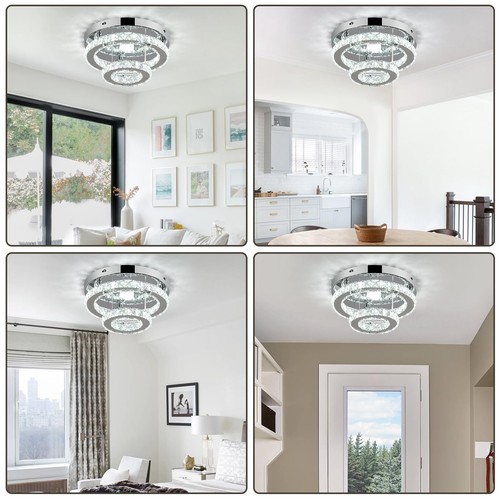 Adjustable Height LED Ceiling Light Flush Mount 9.8" Small Crystal Chandelier... - Picture 7 of 9
