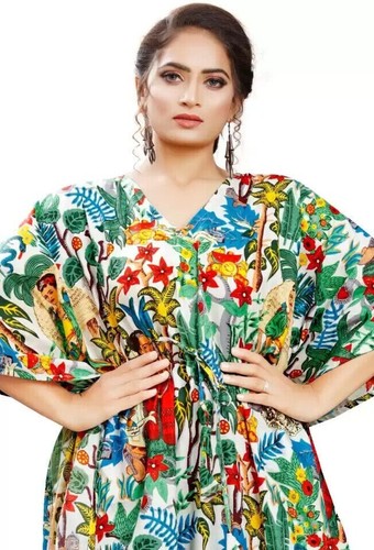 Handmade Gown Indian Cotton Frida Kahlo Kaftan Plus Size Long Caftan Night Maxi - Picture 3 of 5