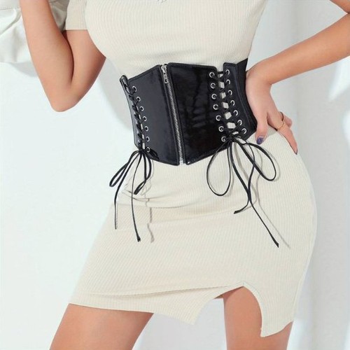 Vintage Patent Leather Look Corset Elastic Waistband for Women and Girls Size L - Picture 5 of 9