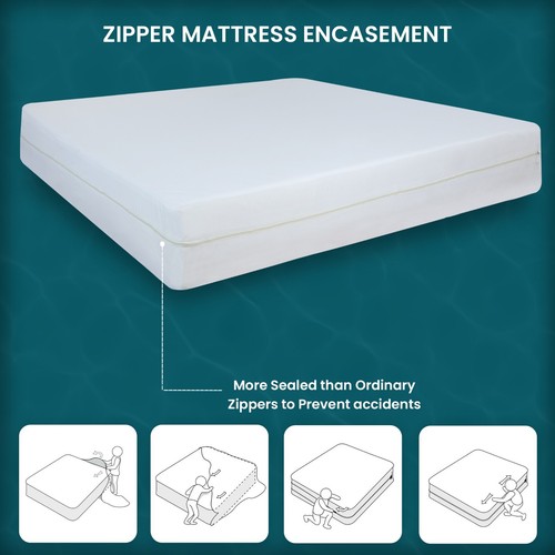 Zippered Mattress Encasement Waterproof Bed Bug Mattress Protector Cover Pad - Picture 10 of 12