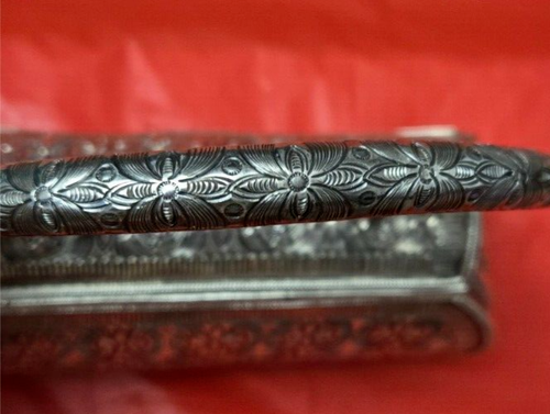 925 Marked Sterling Silver Handheld Ornate Evening Bag Purse Top Handle 432g - Afbeelding 7 van 24