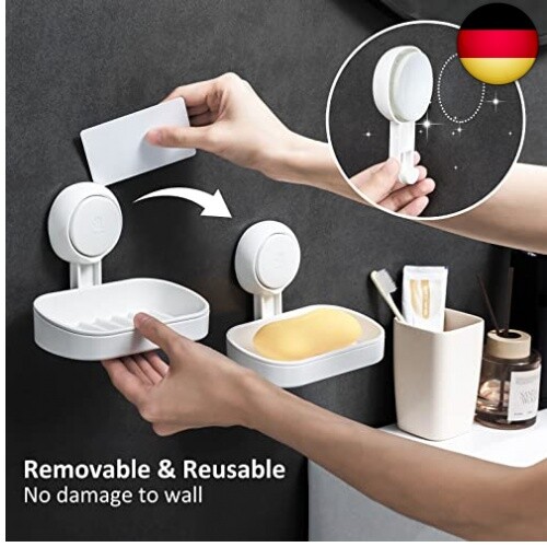 LEVERLOC Seifenschale Dusche mit Saugnapf 2 Stück Seifenhalter ohne Bohren Bad - Bild 6 von 9