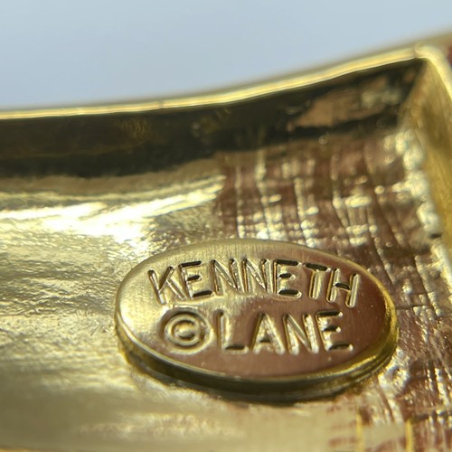Kenneth Jay Lane Orange Enamel and Gold Stripes Golden Hinged Collar Necklace - Picture 8 of 12