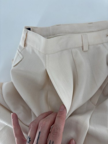 Mondi Sport Vintage Pants Womens 40 Ivory Wool Blend Slacks Pockets Straight Leg - Picture 9 of 18