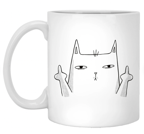 Lustige Katze Kaffeebecher Mittelfinger cool Katzengeschenk für Katzenliebhaber Katzenpapa Katzenmama - Bild 1 von 3