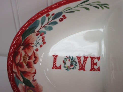 Pioneer Woman Merry Meadow Red Divided Stoneware Serving Bowl Love Joy 11.5" - Picture 2 of 15