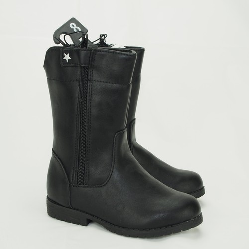 Toddler Girls Black Faux Leather Boots - Size 8 Star Accent Zipper Wonder Nation - Picture 2 of 11