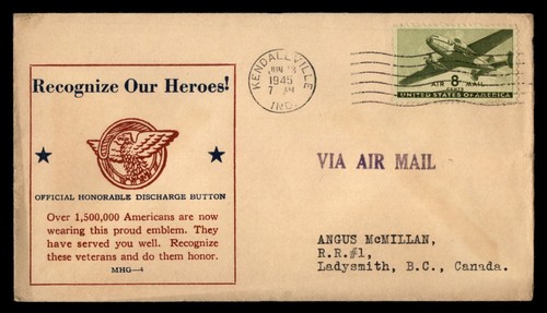 MayfairStamps US 1945 Indiana Patriotic Honorable Discharge Button Kendallville