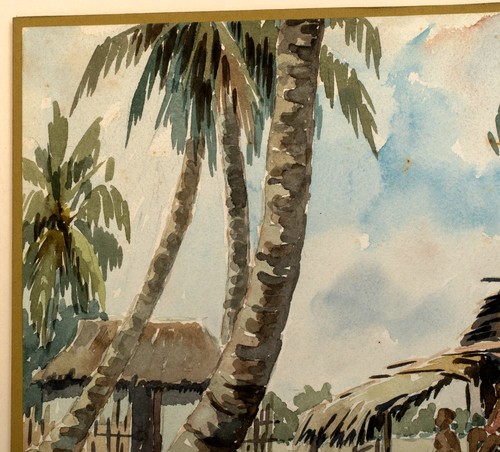 Tropische Karibik Venezuela Aquarell Indianer Dorf Szene, Heinz K Tesch 1946 - Bild 6 von 8