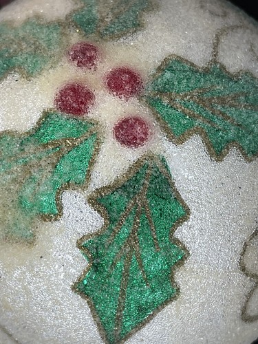 3 palline di vetro vintage G&D decorazioni natalizie tema agrifoglio rivestimento testurizzato - Foto 13 di 18