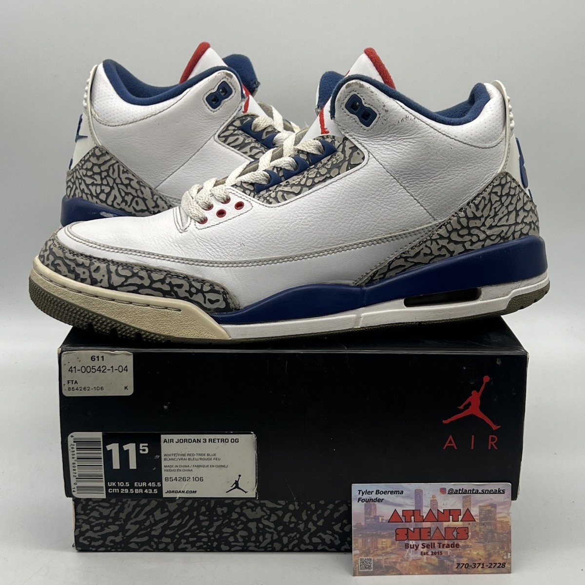 Size 11.5 - Jordan 3 Retro OG Mid True Blue White Blue Red