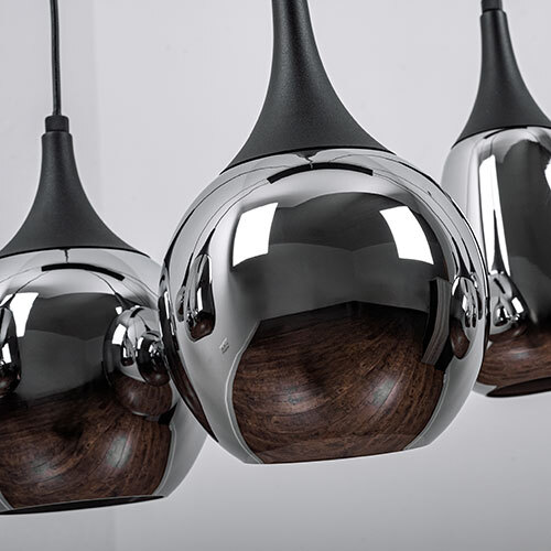 Lampe Suspendue Lustre Lampe de Salon Verre détaillant 8 à Flammes Noir Chrome H 150 CM
